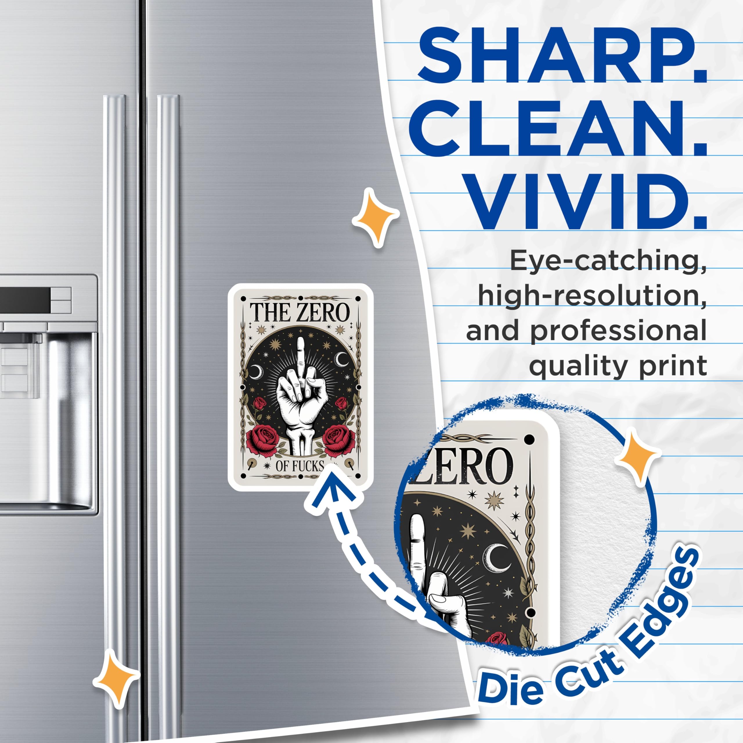 (2 Pack) The Zero of Fucks Magnets - Middle Finger Tarot Card - Sarcastic Witchy Refrigerator Decor - 5 Inches On Longest Side - Thick Durable Magnet - Made in USA - MAG22646