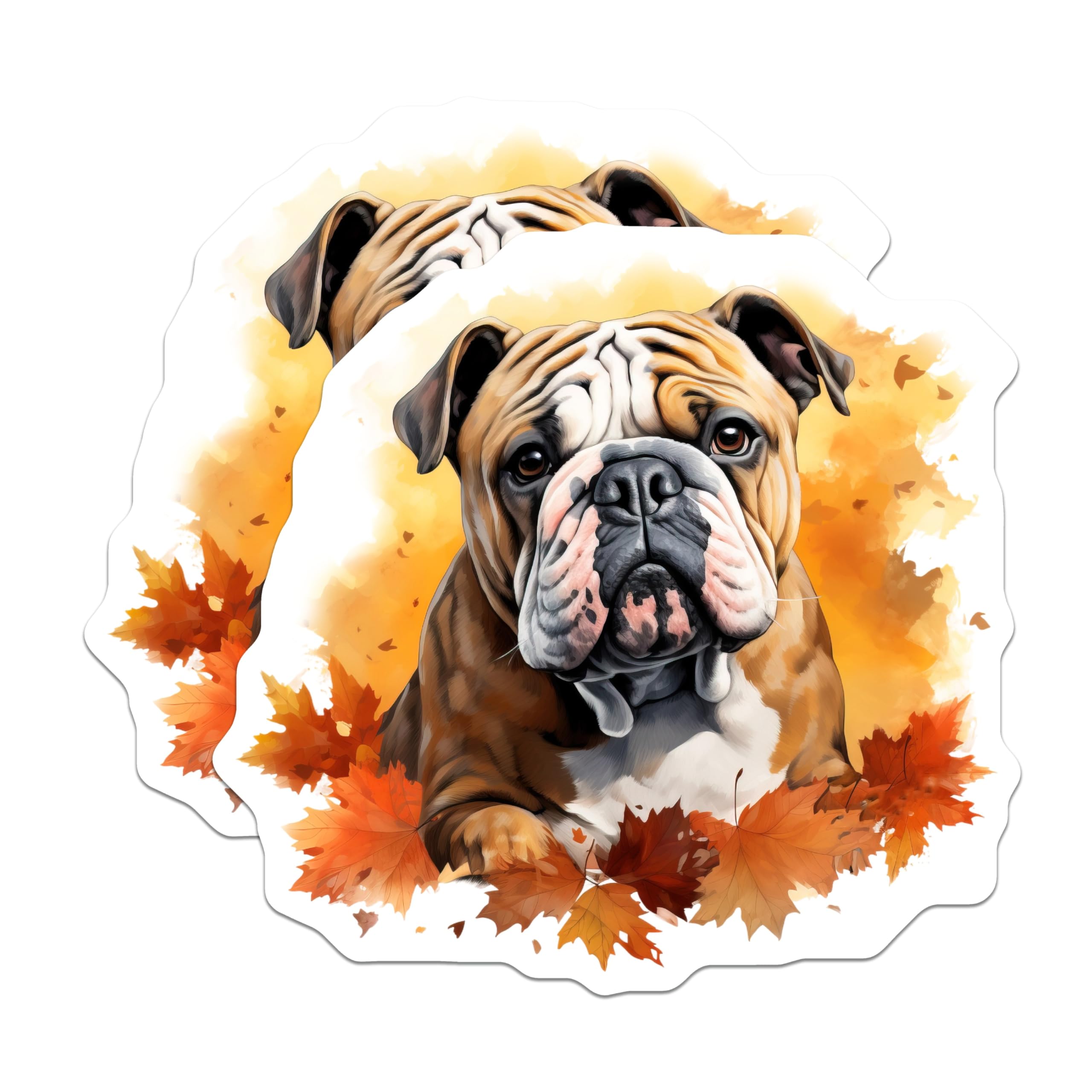 (2 Pack) Bulldog Magnets - Cute Bulldog Dog Mom Decor - Autumn Leaves Fall Animal Refrigerator Magnets - 5 Inches On Longest Side - Thick Durable Magnet - Made in USA - MAG28945