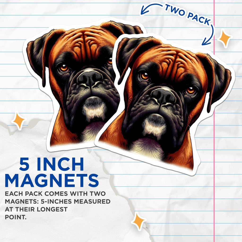 (2 Pack) Boxer Dog Magnets - Canine Art Home Decor - Fridge Refrigerator Magnets - 5" On Longest Side - Premium Magnet - for Cars, Refrigerators, Toolboxes, Lockers - Made in USA - MAG15602
