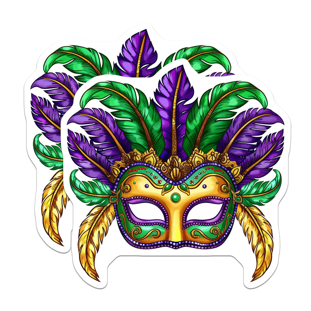 (2 Pack) Mardi Gras Mask Magnets - New Orleans Decor - Feathered Carnival Celebration - Festive Home Fridge Accessory - 5 Inches On Longest Side - Thick Durable Magnet - Made in USA - MAG36975