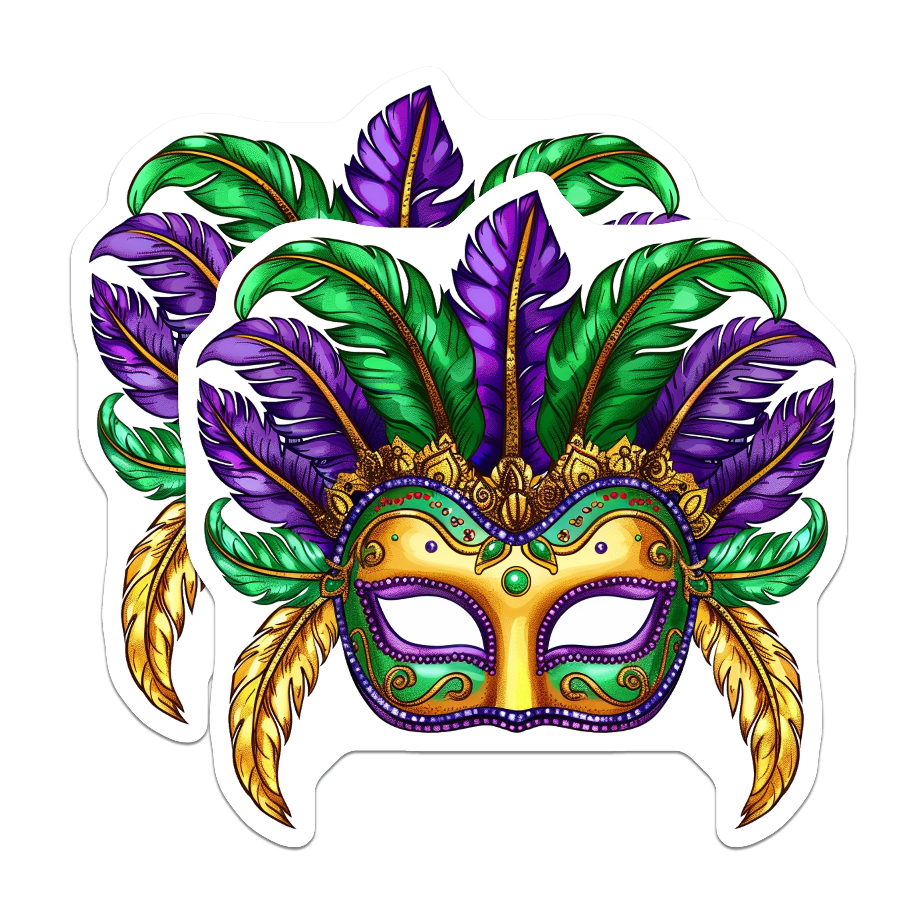 (2 Pack) Mardi Gras Mask Magnets - New Orleans Decor - Feathered Carnival Celebration - Festive Home Fridge Accessory - 5 Inches On Longest Side - Thick Durable Magnet - Made in USA - MAG36975