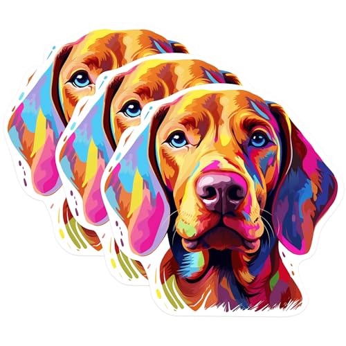 (3 Pack) Vizsla Dog Decals - Colorful Dog Art - Laptop Decal - 3 Inches On Longest Side - Easy Peel & Apply - Made in USA - 3MCS0841