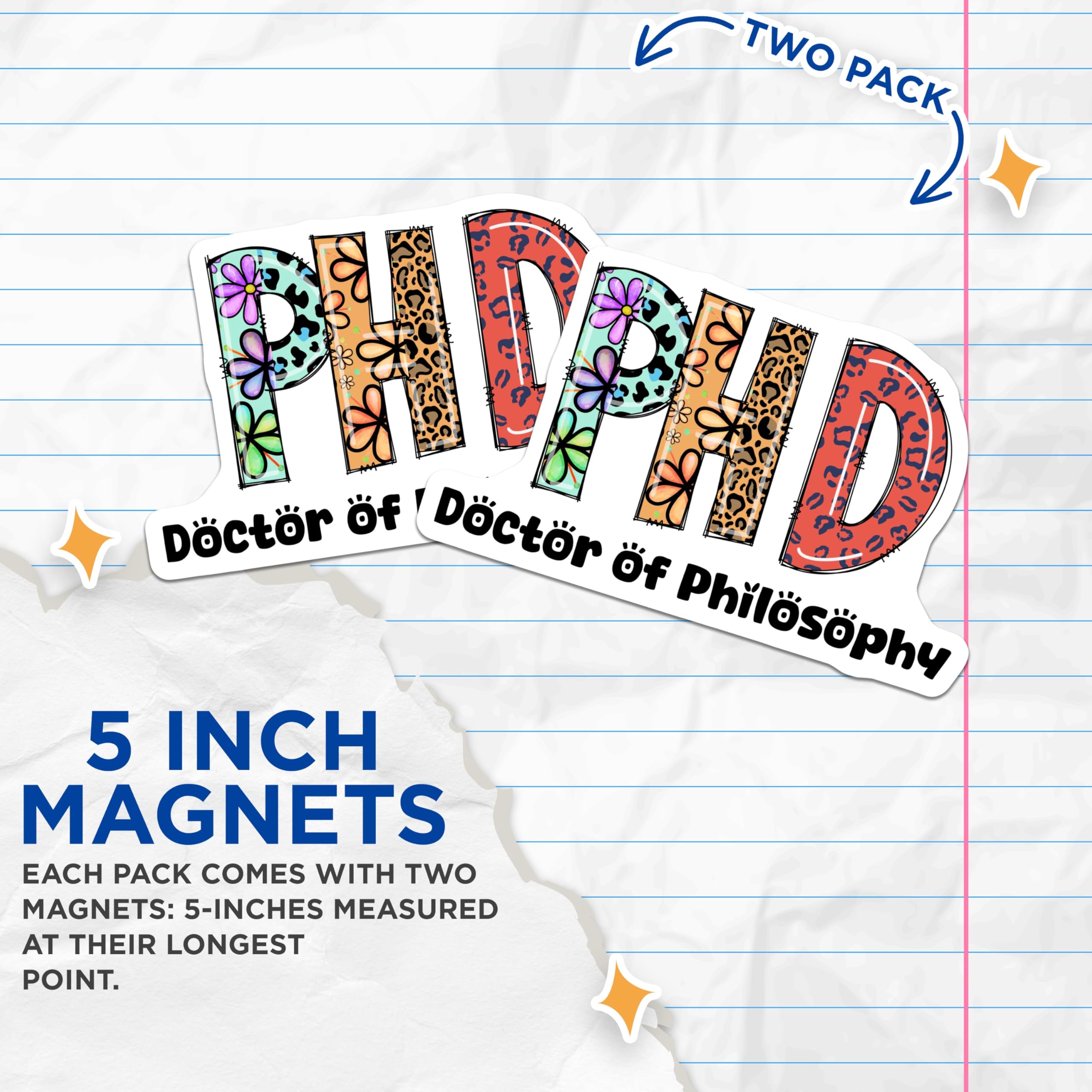 (2 Pack) PhD Graduation Magnets - Doctor of Philosophy - School Decor - 5" On Longest Side - Premium Magnet - for Cars, Refrigerators, Toolboxes, Lockers - Made in USA - MAG15830