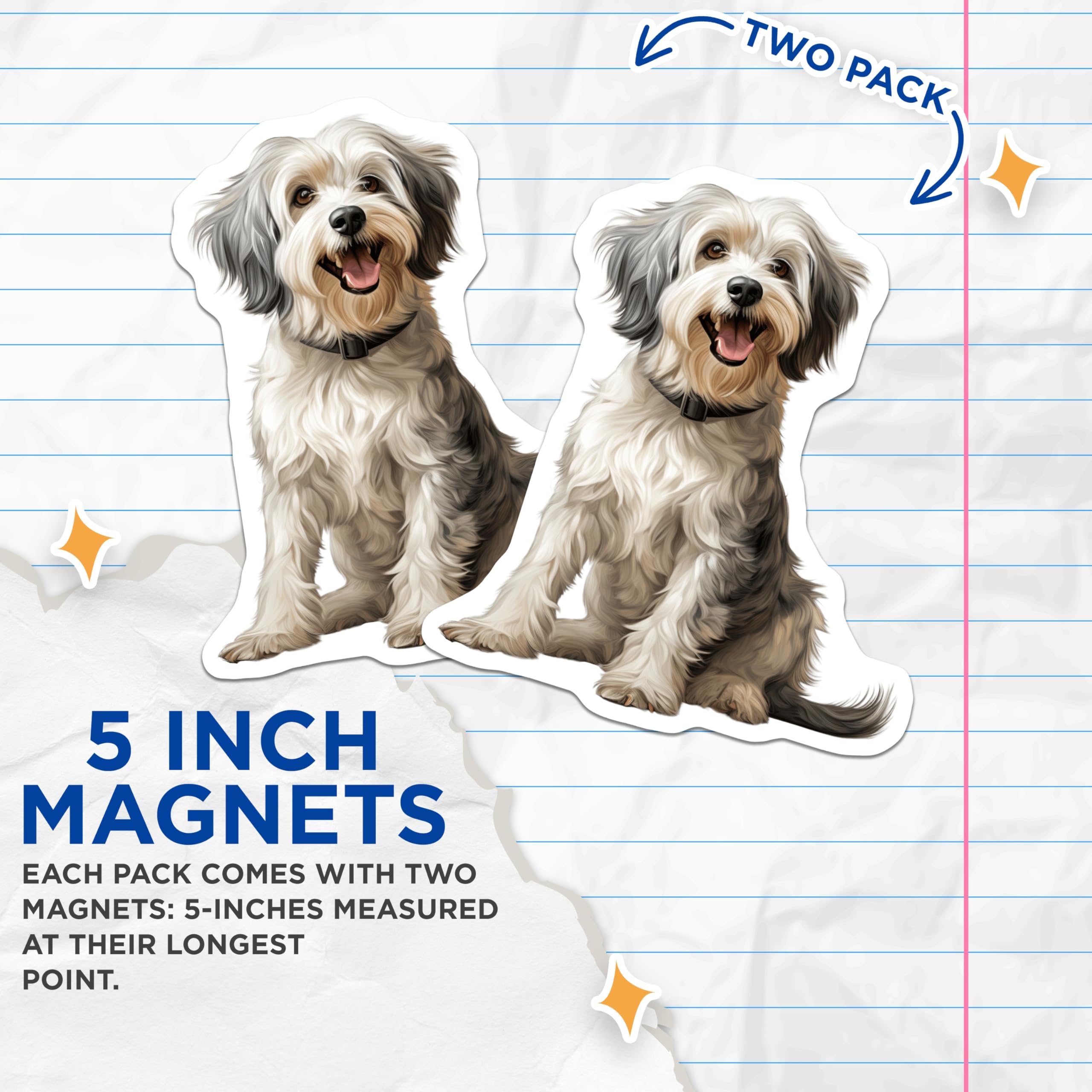 (2 Pack) Adorable Fluffy Dog Magnets - Happy Shaggy Puppy Fridge Decor - Pet Lover Kitchen Appliance Magnetic Art - 5 Inches On Longest Side - Thick Durable Magnet - Made in USA - MAG24589
