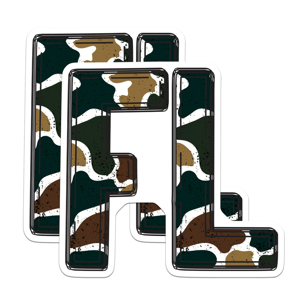 (2 Pack) Camouflage FL Letters Magnets - Military Abstract Initials - Distressed Pattern Alphabet Decor - State Pride Florida - 5 Inches On Longest Side - Thick Durable Magnet - Made in USA - MAG21458