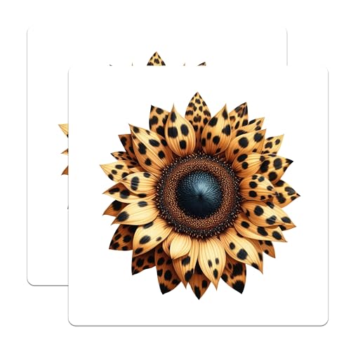 (2 Pack) Sunflower Stickers - Leopard Print Flower Stickers - Unique Floral Vinyl Stickers - 5" On Longest Side - Sticks to Smooth Flat Surfaces - Made in USA - BMCS5332