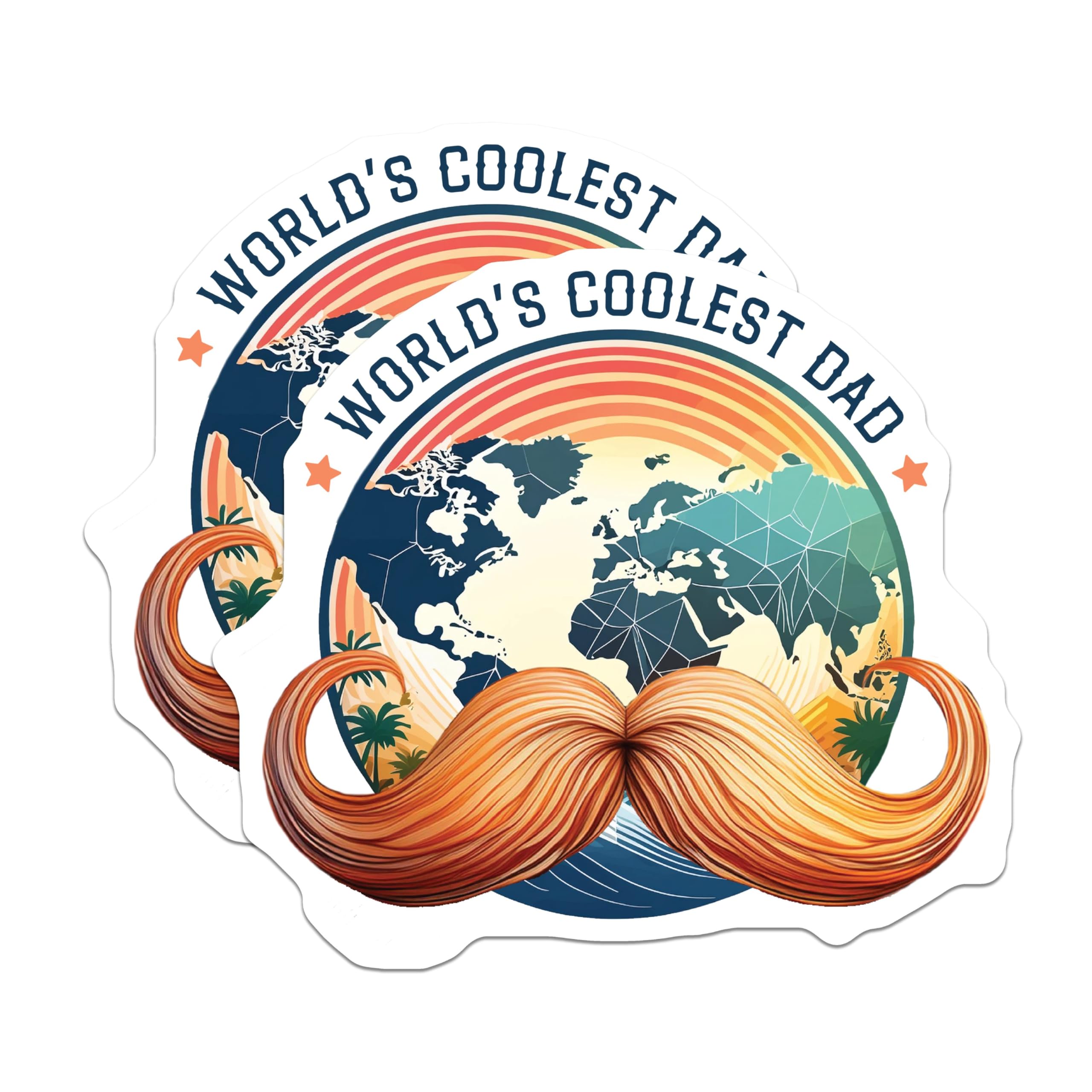 (2 Pack) World's Coolest Dad Stickers - Father's Day Stickers - Moustache Stickers - 5" On Longest Side - Sticks to Smooth Flat Surfaces - Made in USA - BMCS4570