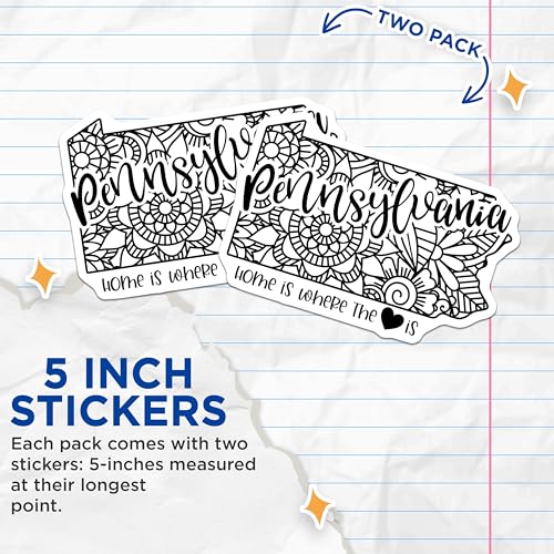 (2 Pack) Pennsylvania Home Stickers - State Pride Decal - Home is Where The Heart is Sticker - 5" On Longest Side - Sticks to Smooth Flat Surfaces - Made in USA - BMCS9088