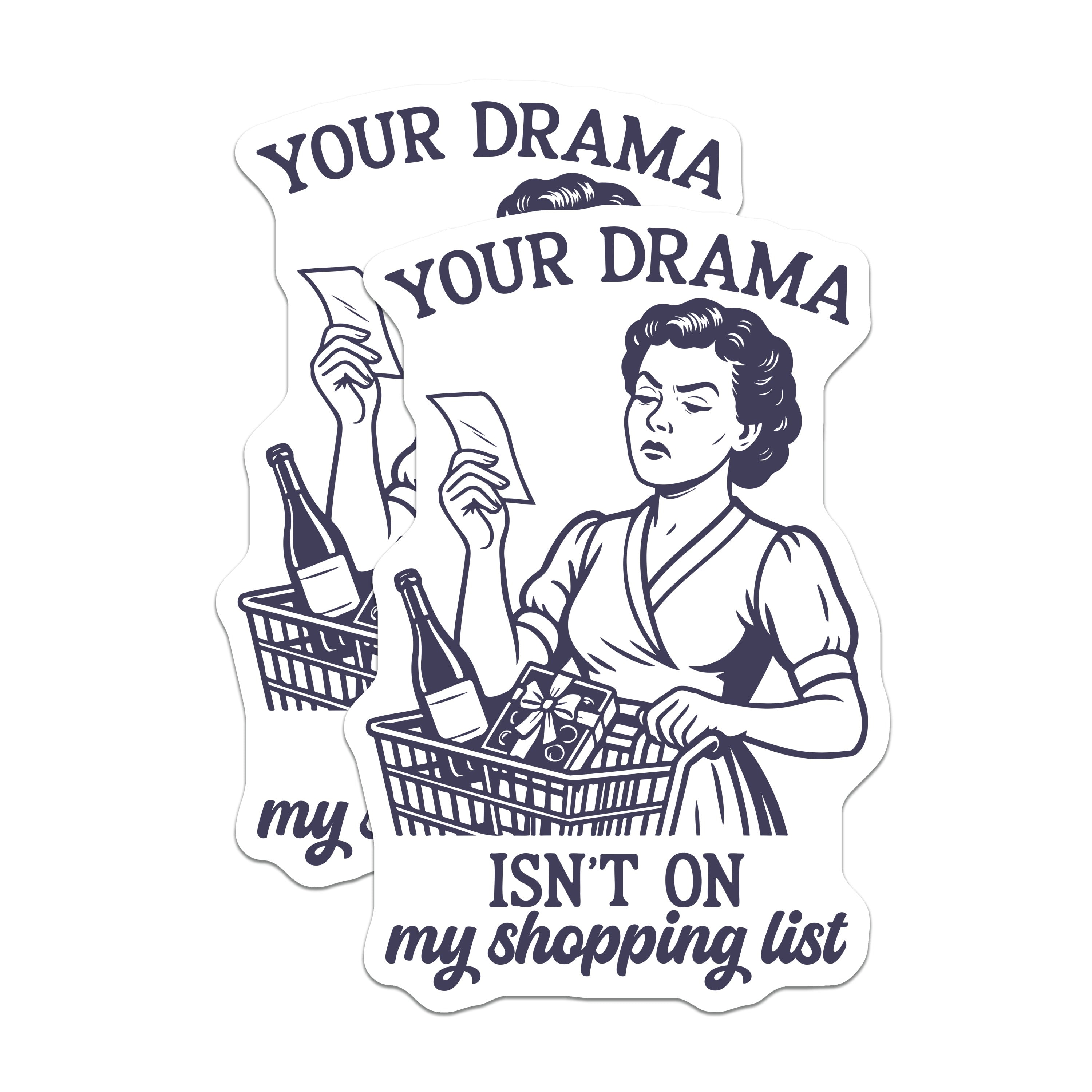 (2 Pack) Sarcastic Shopping List Magnets - Funny Retro Woman Saying - Drama Free Kitchen Fridge Decor - 5 Inches On Longest Side - Thick Durable Magnet - Made in USA - MAG39882