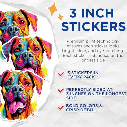 (3 Pack) Colorful Dog Decals - Abstract Dog Art - Laptop Decals - 3 Inches On Longest Side - Easy Peel & Apply - Made in USA - 3MCS0668