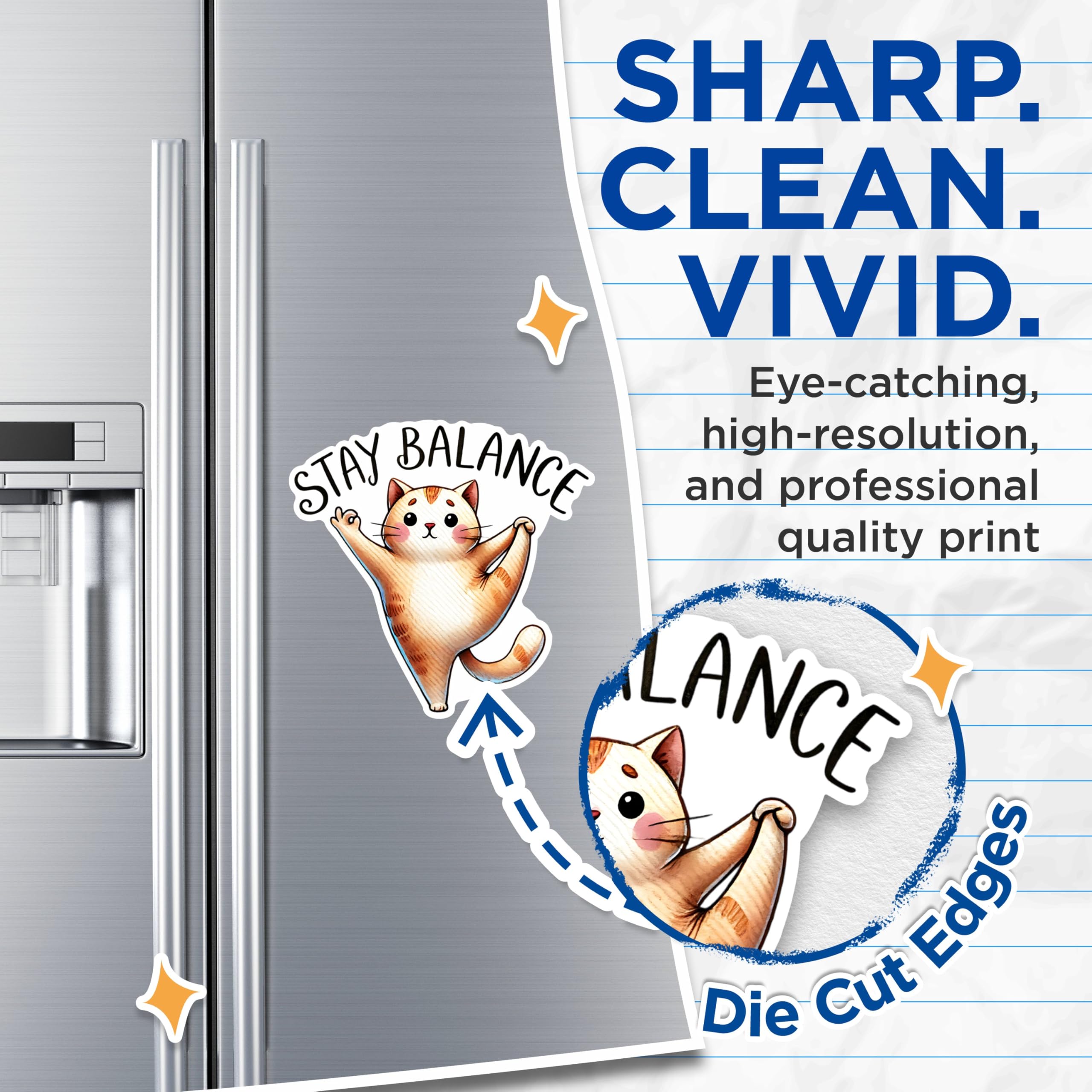 (2 Packs) Stay Balance Cat Doing Yoga Magnets - Funny Cat Peaceful Namaste Magnets - 5 Inches On Longest Side - Premium Magnet - for Fridges, Toolboxes, Cars - Made in USA - MAG2428
