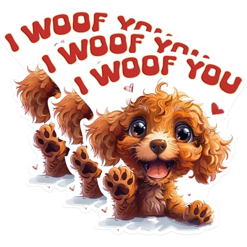 (3 Pack) I Woof You Decals - Puppy Love Decal - Valentine's Day Decal - 3 Inches On Longest Side - Easy Peel & Apply - Made in USA - 3MCS1399