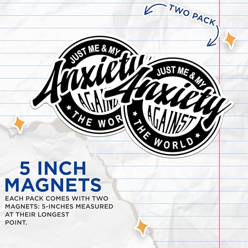 (2 Packs) Just Me and My Anxiety Against The World Magnets - Funny Social Anxiety Magnets - 5 Inches On Longest Side - Premium Magnet - for Fridges, Toolboxes, Cars - Made in USA - MAG2491