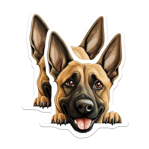 (2 Pack) German Shepherd Dog Stickers - Cute Dog Face - Animal Lover Stickers - 5" On Longest Side - Sticks to Smooth Flat Surfaces - Made in USA - BMCS9860