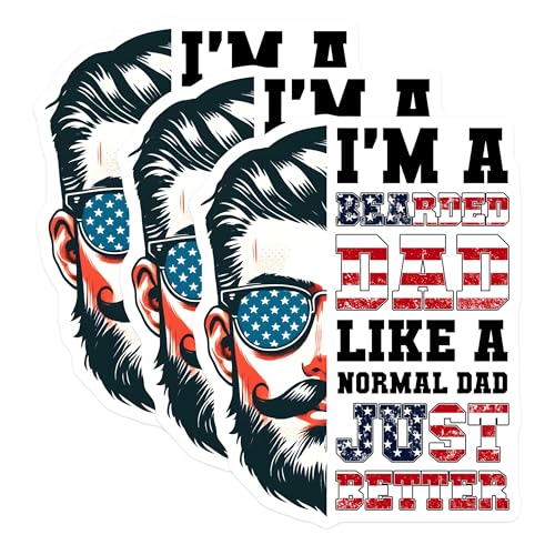 (3 Pack) Bearded Dad Decals - USA Flag Sunglasses - Better Than Normal Dad - 3 Inches On Longest Side - Easy Peel & Apply - Made in USA - 3MCS6239