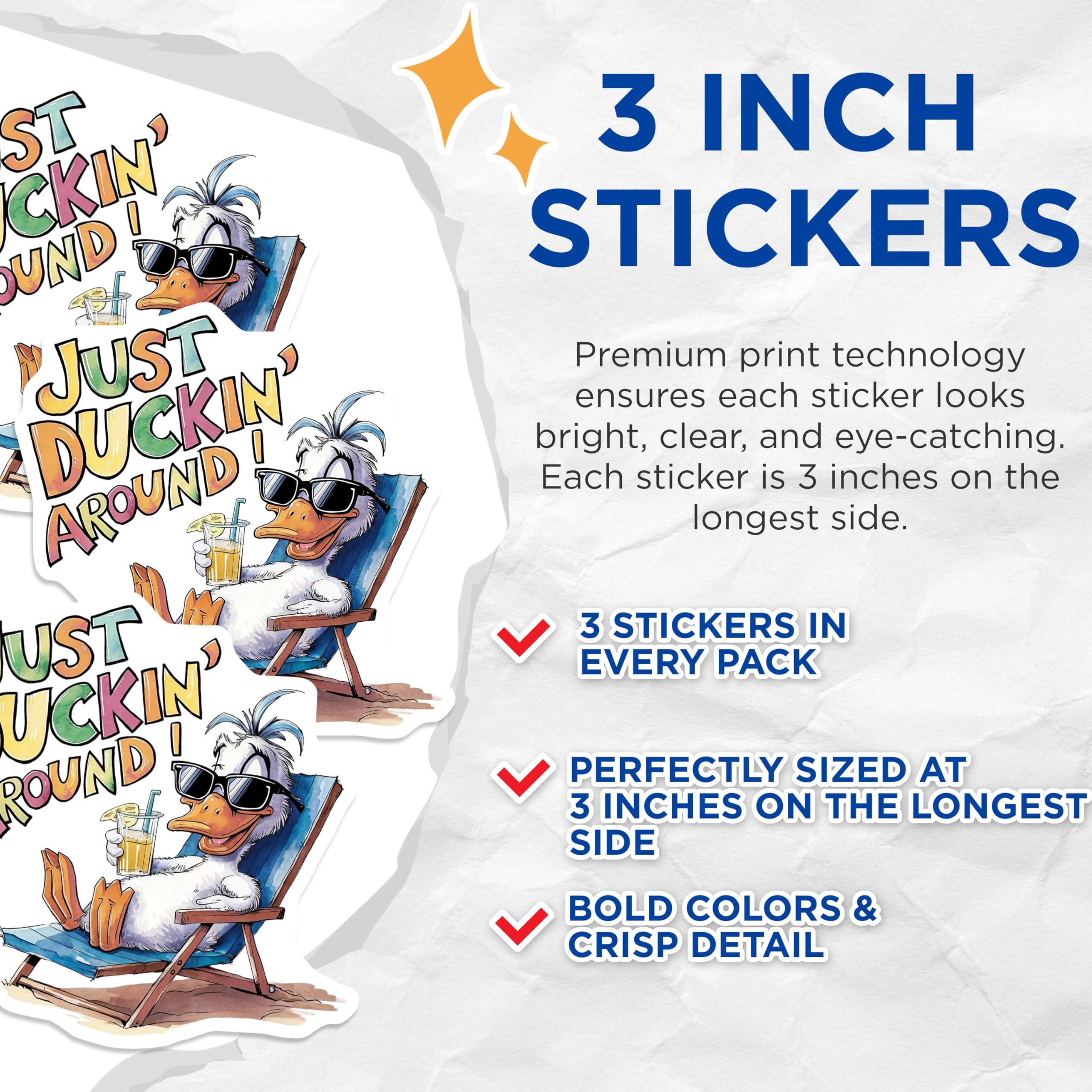 (3 Pack) Ducking Around Decals - Funny Duck Sticker - Relaxing Beach Bum Decal - 3 Inches On Longest Side - Easy Peel & Apply - Made in USA - 3MCS7305