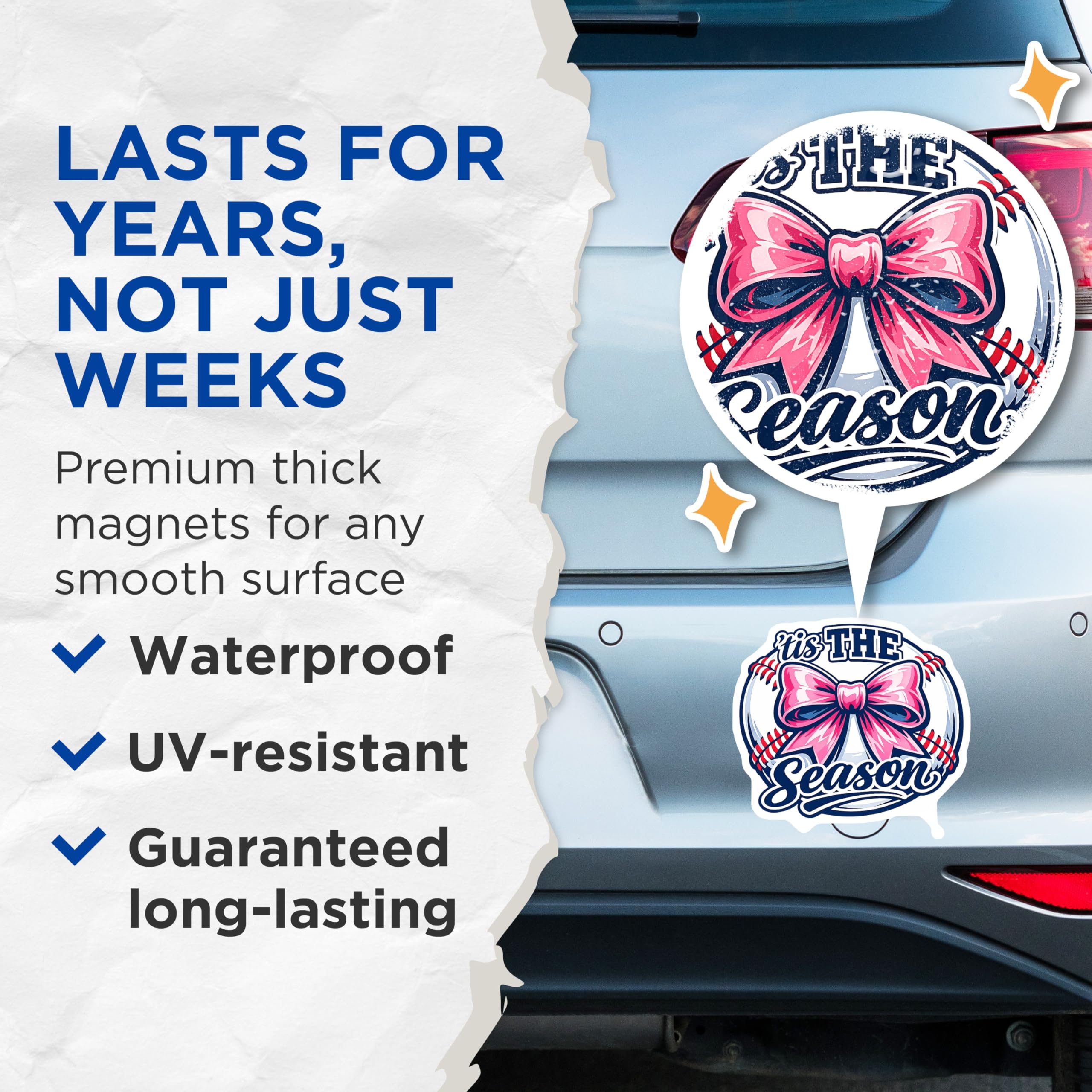 (2 Pack) Baseball Season Magnets - Pink Bow Sports Decor - It's The Season Magnet - Game Day Accessory - Refrigerator Display - 5 Inches On Longest Side - Thick Durable Magnet - Made in USA - MAG21234