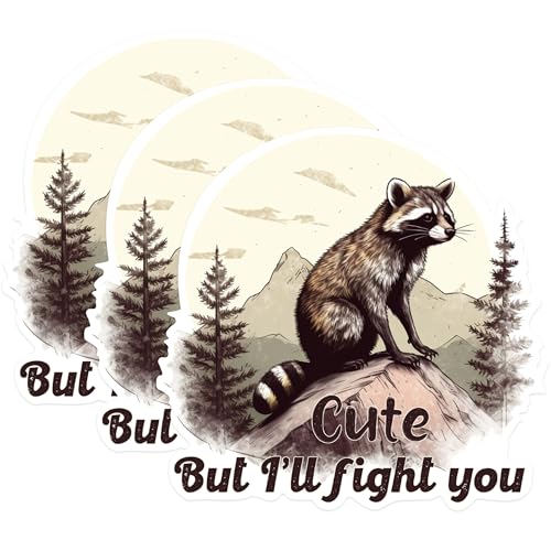 (3 Pack) Raccoon Decals - Cute But I'll Fight You - Laptop Decals - 3 Inches On Longest Side - Easy Peel & Apply - Made in USA - 3MCS1331