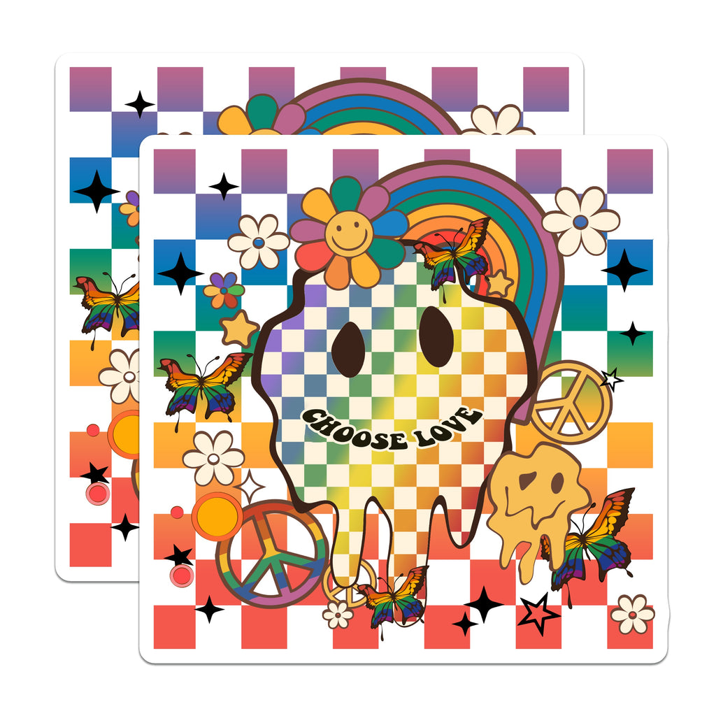 (2 Pack) Groovy Choose Love Magnets - Retro Melting Smiley - Rainbow Peace Sign Locker Decor - 5 Inches On Longest Side - Thick Durable Magnet - Made in USA - MAG36578