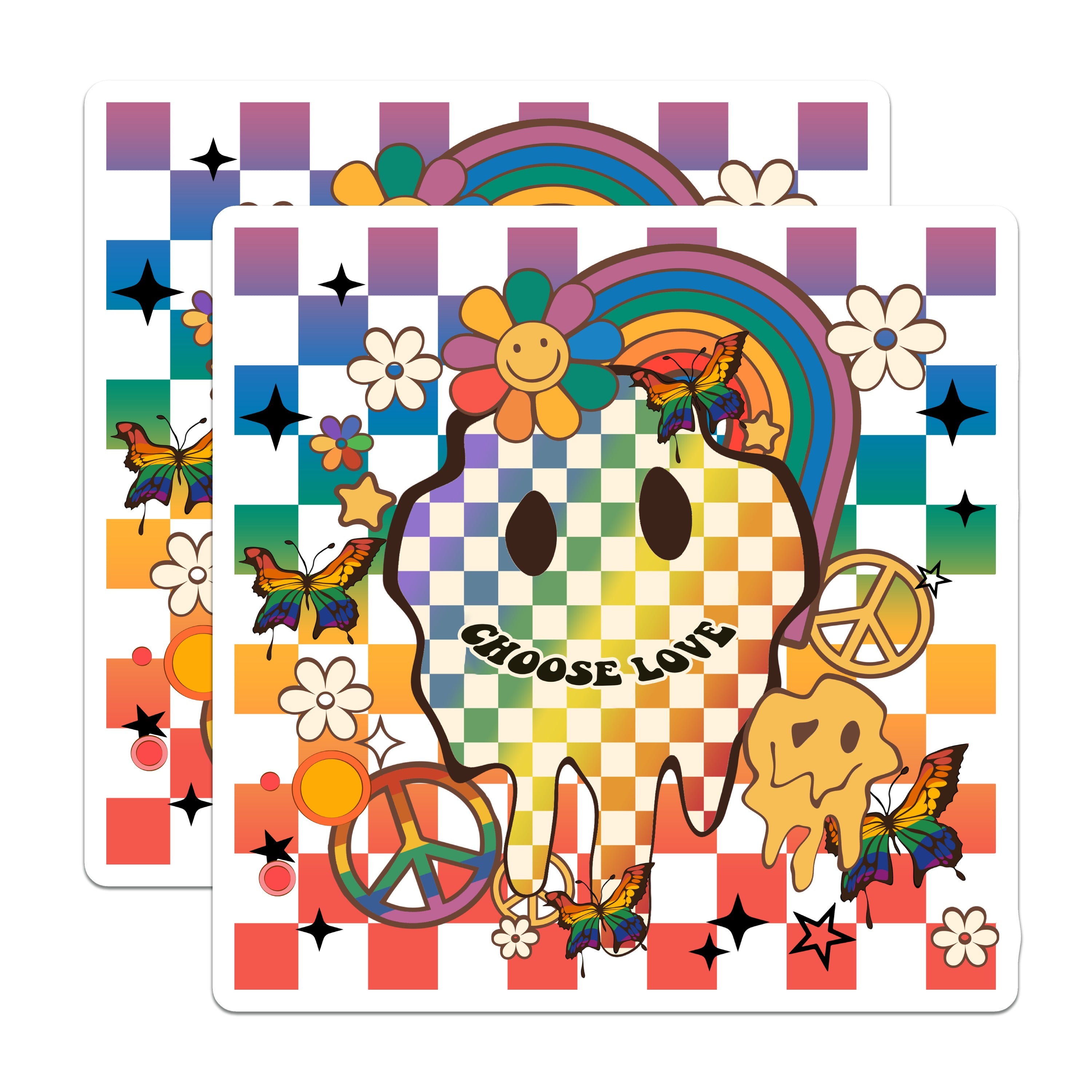 (2 Pack) Groovy Choose Love Magnets - Retro Melting Smiley - Rainbow Peace Sign Locker Decor - 5 Inches On Longest Side - Thick Durable Magnet - Made in USA - MAG36578