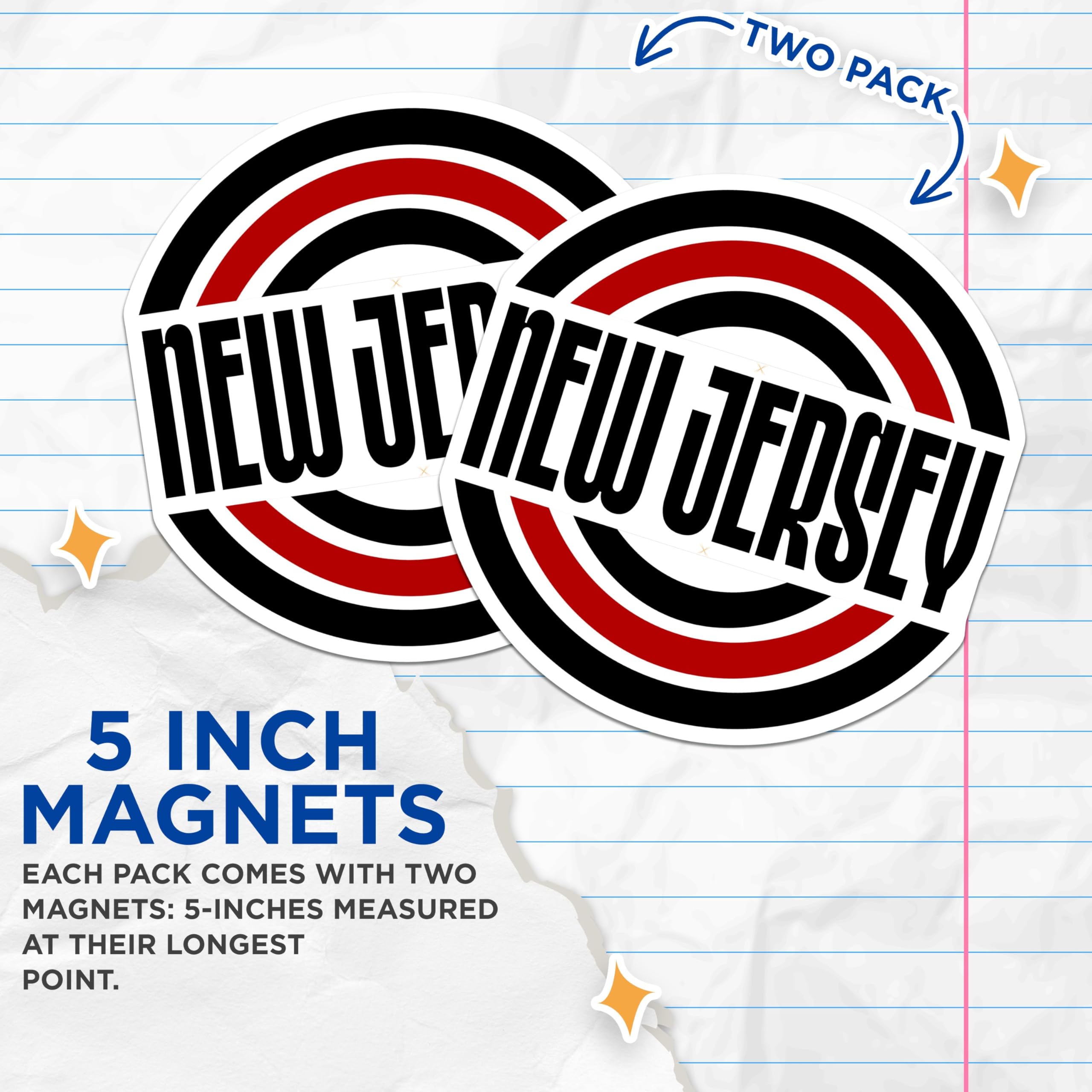 (2 Pack) New Jersey Magnets - NJ State Souvenir - Garden State Fridge Decor - 5" On Longest Side - Premium Magnet - for Cars, Refrigerators, Toolboxes, Lockers - Made in USA - MAG18891