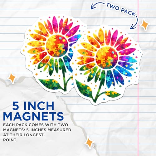 (2 Pack) Colorful Puzzle Flower Magnets - 5" On Longest Side - for Cars, Fridges, Toolboxes - Made in USA - MAG7893