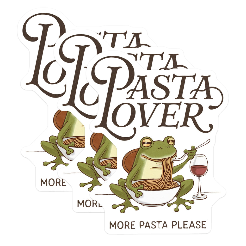 (3 Pack) Pasta Lover Frog Decals - Funny Frog Stickers - Foodie Decal - 3 Inches On Longest Side - Easy Peel & Apply - Made in USA - 3MCS2980