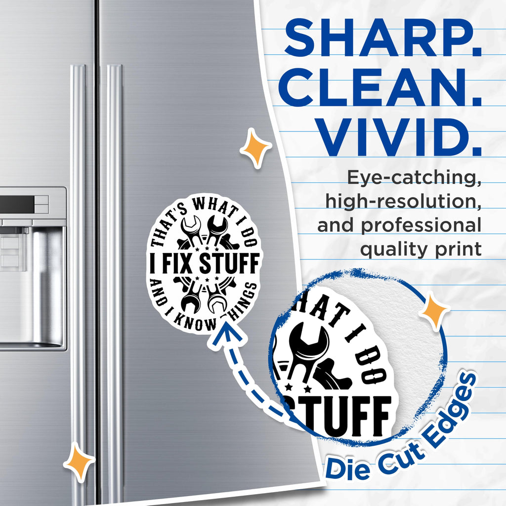 (2 Pack) Fix Stuff Magnets - Handyman Tool Design - Mechanic Fridge Art - 5" On Longest Side - Premium Magnet - for Cars, Refrigerators, Toolboxes, Lockers - Made in USA - MAG16044