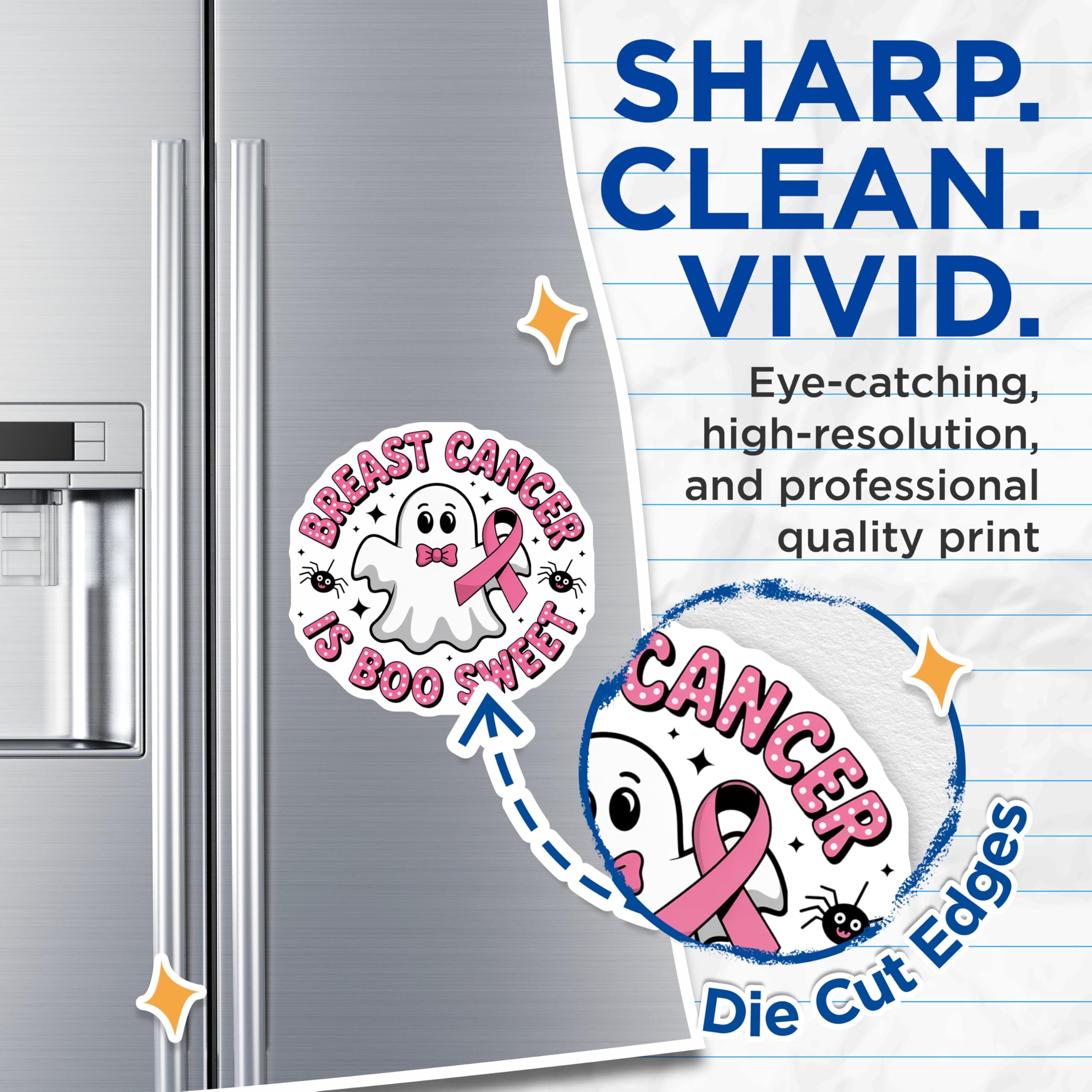 (2 Pack) Breast Cancer Awareness Magnets - Halloween Ghost - Boo Sweet Survivor Support - 5" On Longest Side - Premium Magnet - for Cars, Refrigerators, Toolboxes, Lockers - Made in USA - MAG17088
