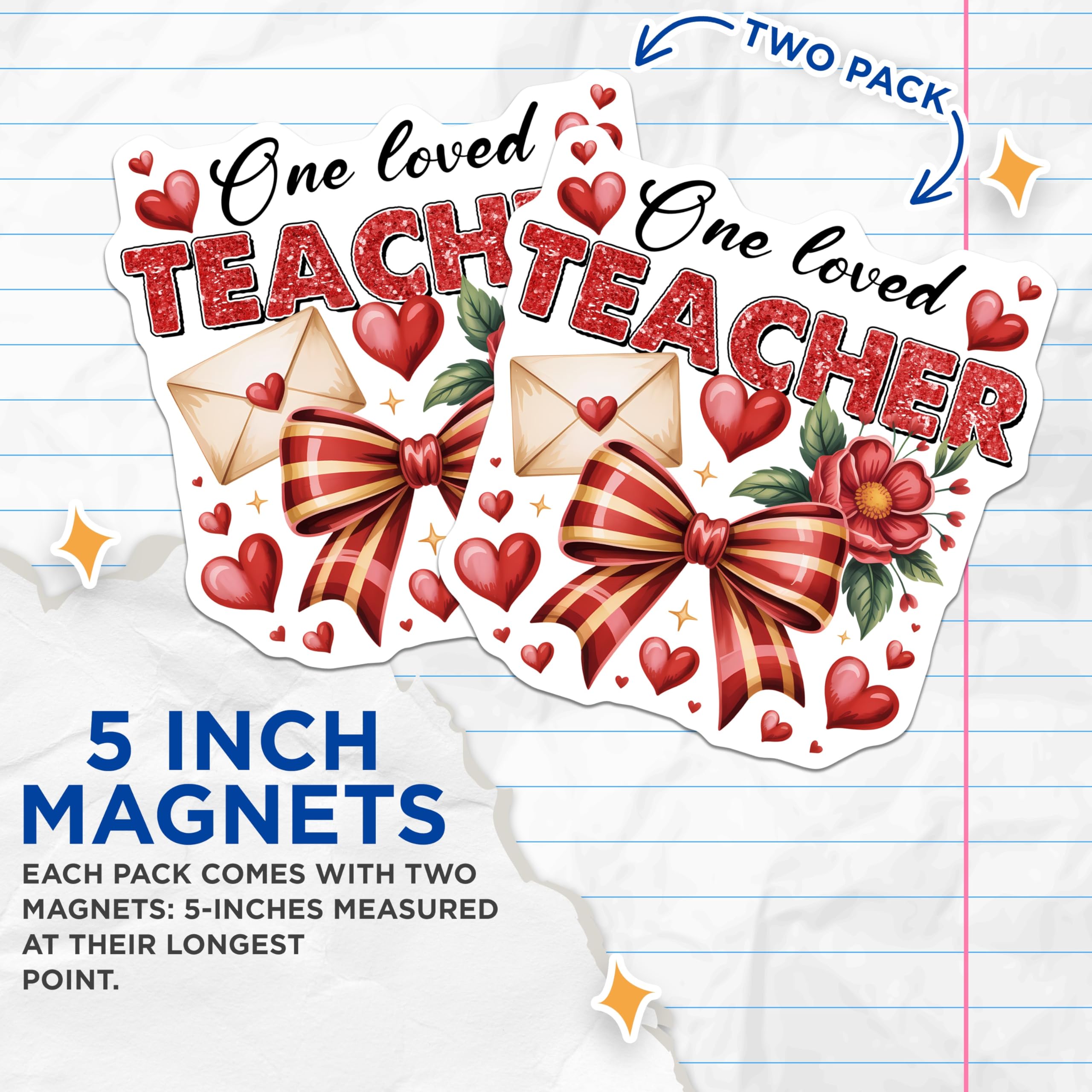 (2 Pack) Teacher Appreciation Magnets - One Loved Teacher - Educators Thank You - 5" On Longest Side - Premium Magnet - for Cars, Refrigerators, Toolboxes, Lockers - Made in USA - MAG16700