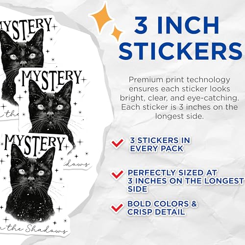 (3 Pack) Black Cat Decals - Mystery in Shadows - Laptop Decals - Halloween Sticker - Witchy Decor - 3 Inches On Longest Side - Easy Peel & Apply - Made in USA - 3MCS2315