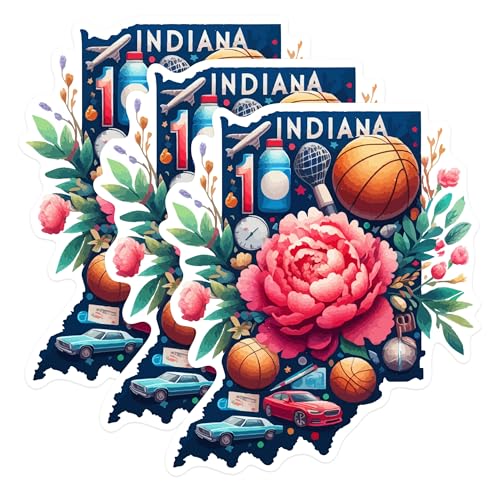 (3 Pack) Indiana Decals - State Pride - Laptop Decal - 3 Inches On Longest Side - Easy Peel & Apply - Made in USA - 3MCS0136