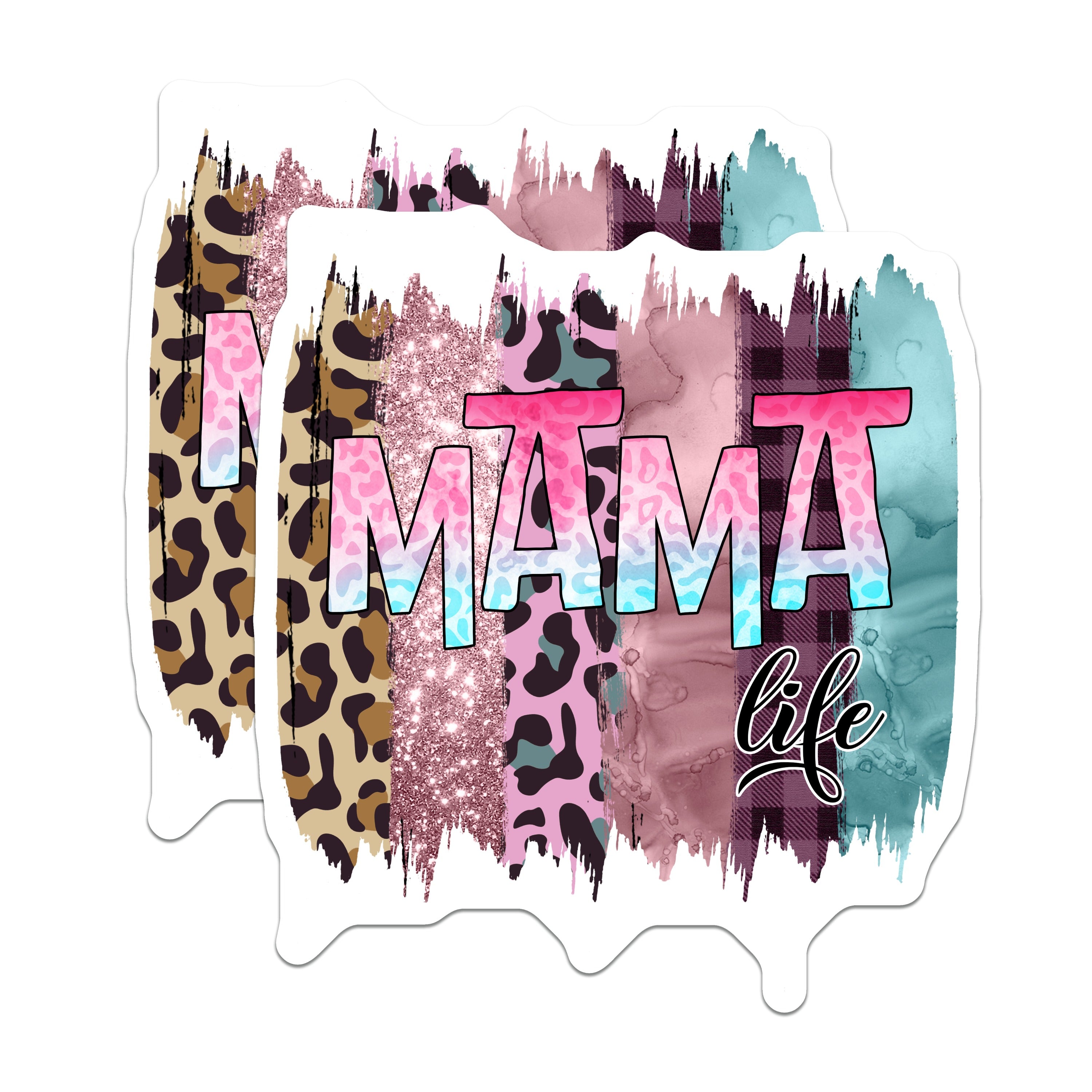 (2 Pack) Mama Life Magnets - Trendy Leopard Print - Faux Glitter Mom Decor - Mother's Day New Mom Refrigerator Magnet - 5 Inches On Longest Side - Thick Durable Magnet - Made in USA - MAG38240