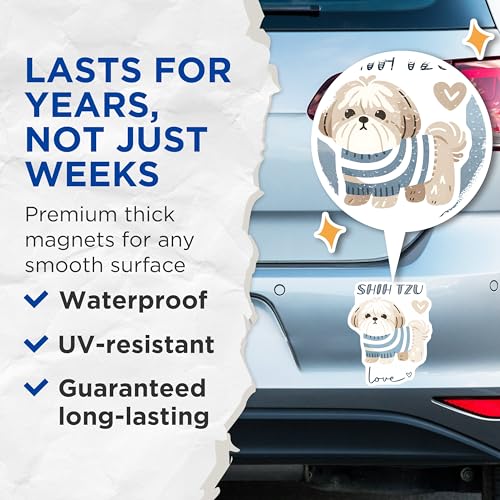 (2 Pack) Shih Tzu Magnets - Cute Cartoon Dog - Animal Fridge Magnets - Dog Lover Decor - Novelty Kitchen Magnets - 5" On Longest Side - for Cars, Fridges, Toolboxes - Made in USA - MAG7309