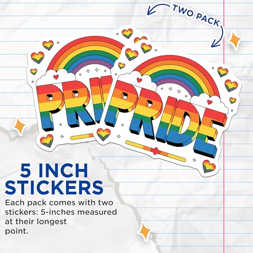 (2 Pack) Pride Rainbow Stickers - LGBTQ Love - 5" On Longest Side - Sticks to Smooth Flat Surfaces - Made in USA - BMCS9155 - BMCS9155