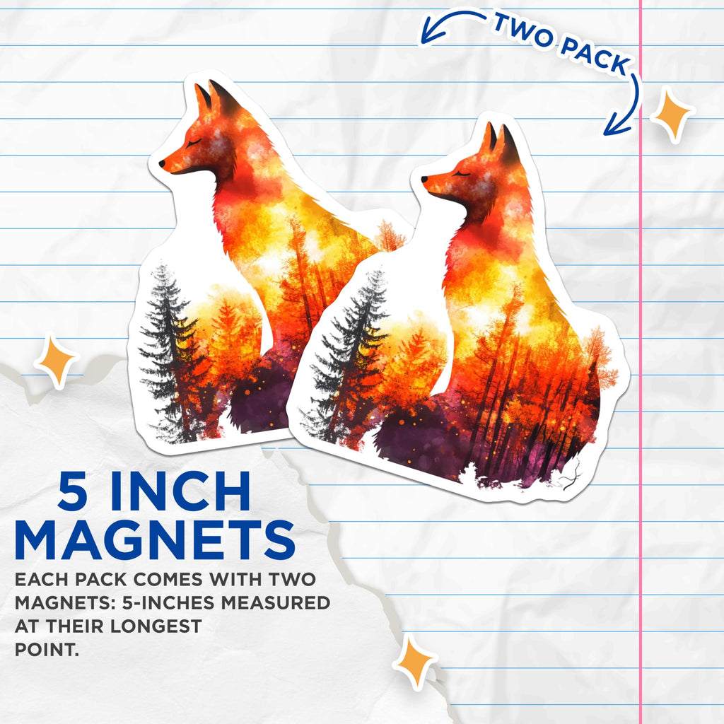 (2 Pack) Fox Magnets - Forest Animal Decor - Rustic Fridge Magnets - 5" On Longest Side - Premium Magnet - for Cars, Refrigerators, Toolboxes, Lockers - Made in USA - MAG14138
