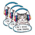 (3 Pack) Cat with Headphones Decals - Funny Cat Sticker - Anti Drama Decal - 3 Inches On Longest Side - Easy Peel & Apply - Made in USA - 3MCS7244