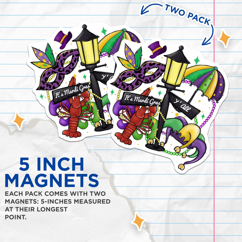 (2 Pack) Mardi Gras Party Magnets - New Orleans - Festive Magnet - 5" On Longest Side - for Cars, Fridges, Toolboxes - Made in USA - MAG4398