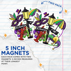 (2 Pack) Mardi Gras Party Magnets - New Orleans - Festive Magnet - 5" On Longest Side - for Cars, Fridges, Toolboxes - Made in USA - MAG4398