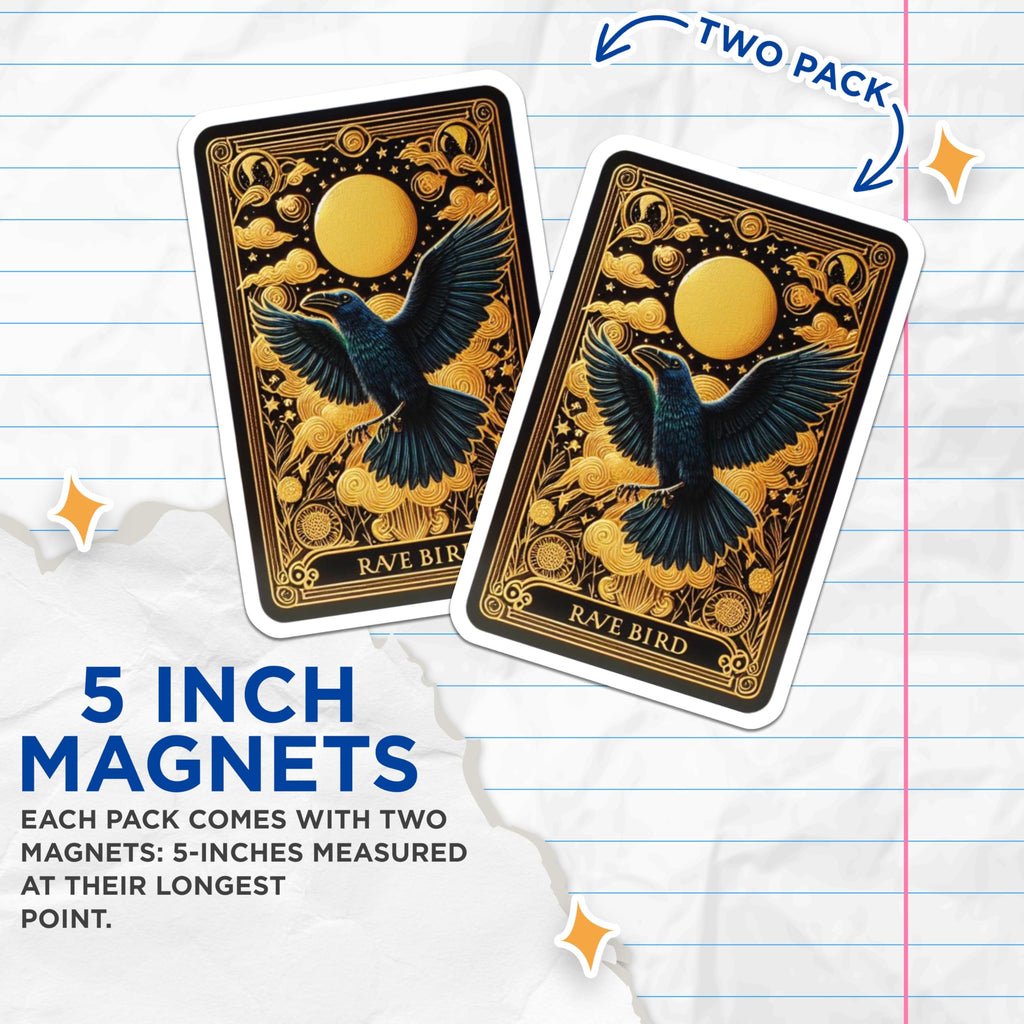 (2 Pack) Rave Bird Aesthetic Magnets - Gothic Raven Art Refrigerator Decor - Mystical Crow Moon Fridge Accessory - 5 Inches On Longest Side - Thick Durable Magnet - Made in USA - MAG21845