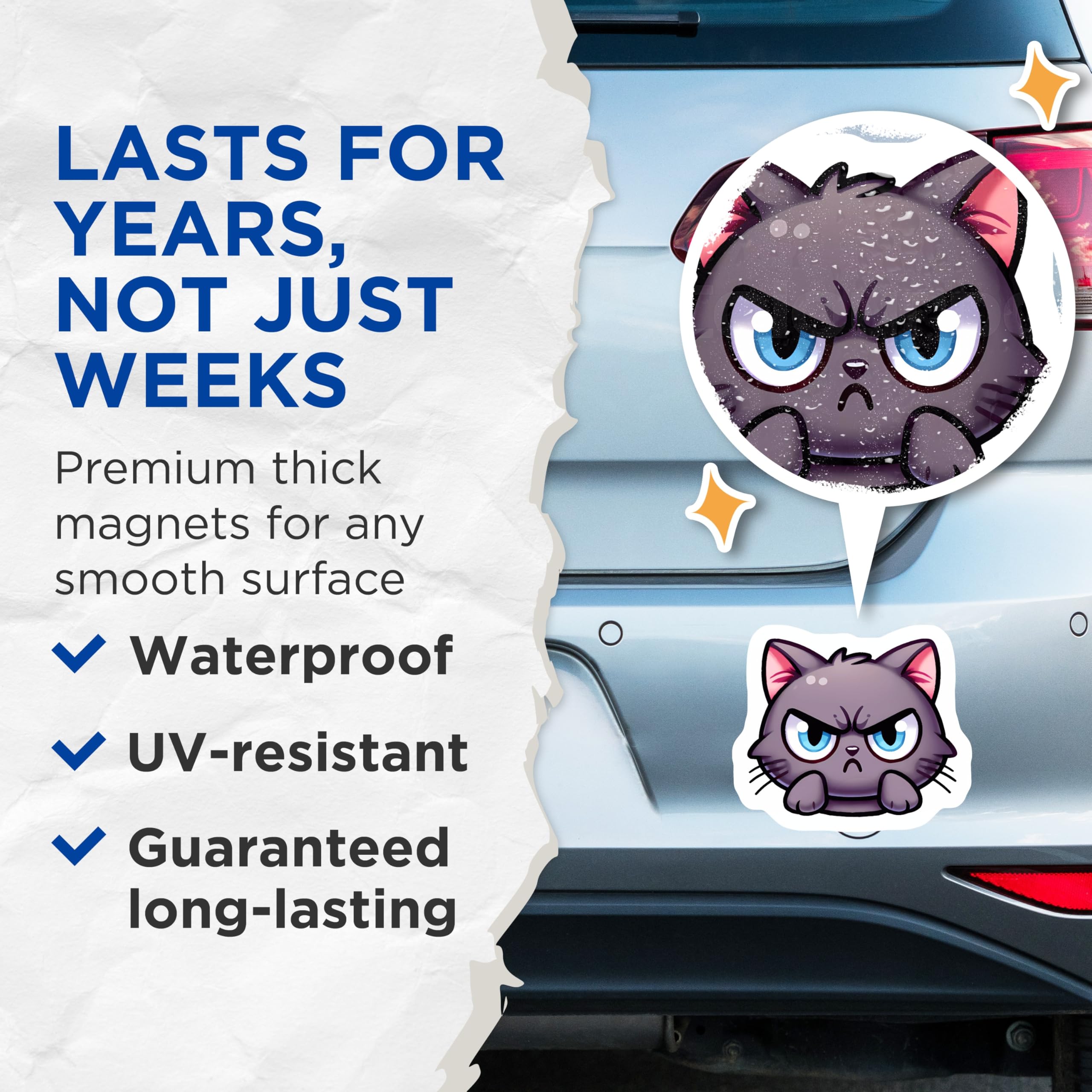(2 Pack) Black Grumpy Cat Magnets - Annoyed Feline Character Decor - Refrigerator Kitchen Locker Accent - Humorous Kitty Art - 5 Inches On Longest Side - Thick Durable Magnet - Made in USA - MAG20964