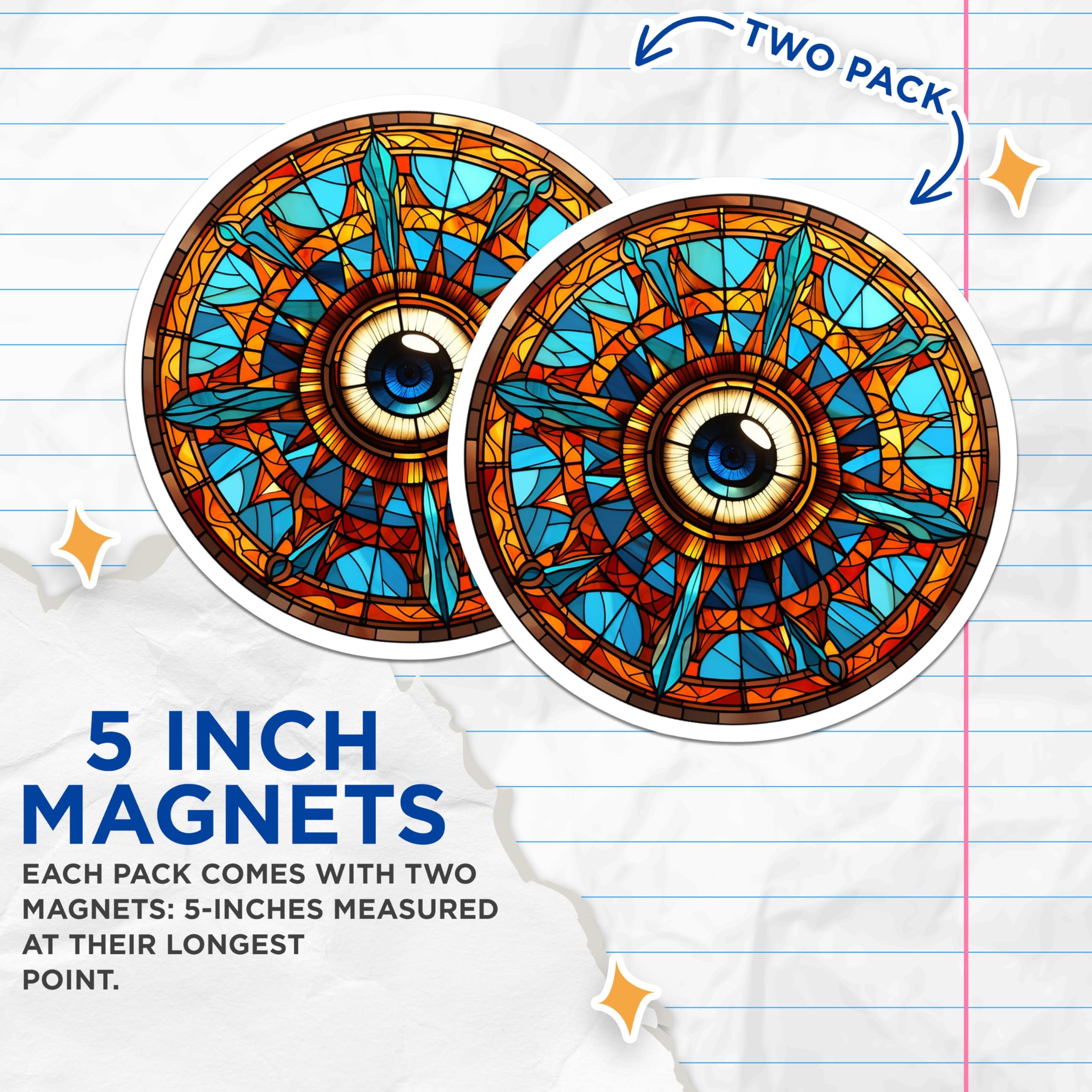 (2 Pack) Stained Glass Eye Magnets - Mystic Mandala Artwork - Spiritual Visionary Decor - Blue Eye Home Accessories - 5 Inches On Longest Side - Thick Durable Magnet - Made in USA - MAG21030