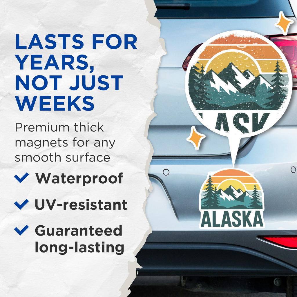 (2 Pack) Alaska Magnets - Mountain Landscape - Souvenir Travel Gift - 5" On Longest Side - Premium Magnet - for Cars, Refrigerators, Toolboxes, Lockers - Made in USA - MAG18767