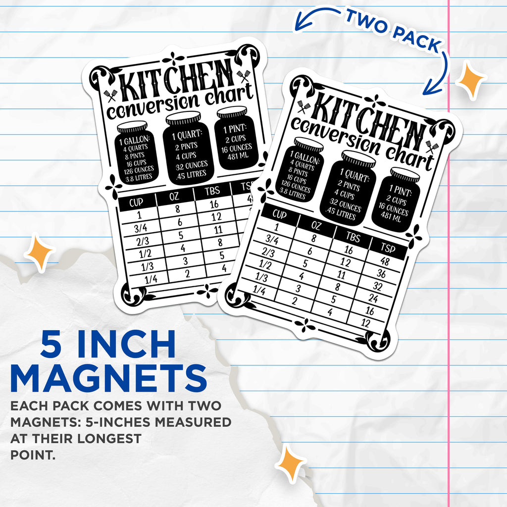 (2 Pack) Kitchen Conversion Chart Magnets - Cooking Measurement Guide - Baking Reference Tool - 5 Inches On Longest Side - Thick Durable Magnet - Made in USA - MAG37491