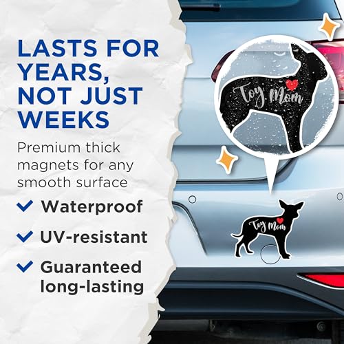 (2 Packs) Toy Mom Dog Breed Magnets - Toy Mom Dog Breed Magnets - 5 Inches On Longest Side - Premium Magnet - for Fridges, Toolboxes, Cars - Made in USA - MAG2541