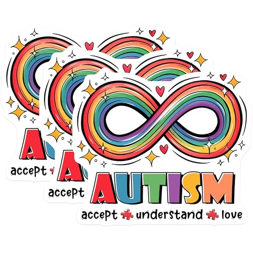 (3 Pack) Autism Awareness Decals - Rainbow Infinity Symbol - Autism Love and Acceptance - 3 Inches On Longest Side - Easy Peel & Apply - Made in USA - 3MCS8457