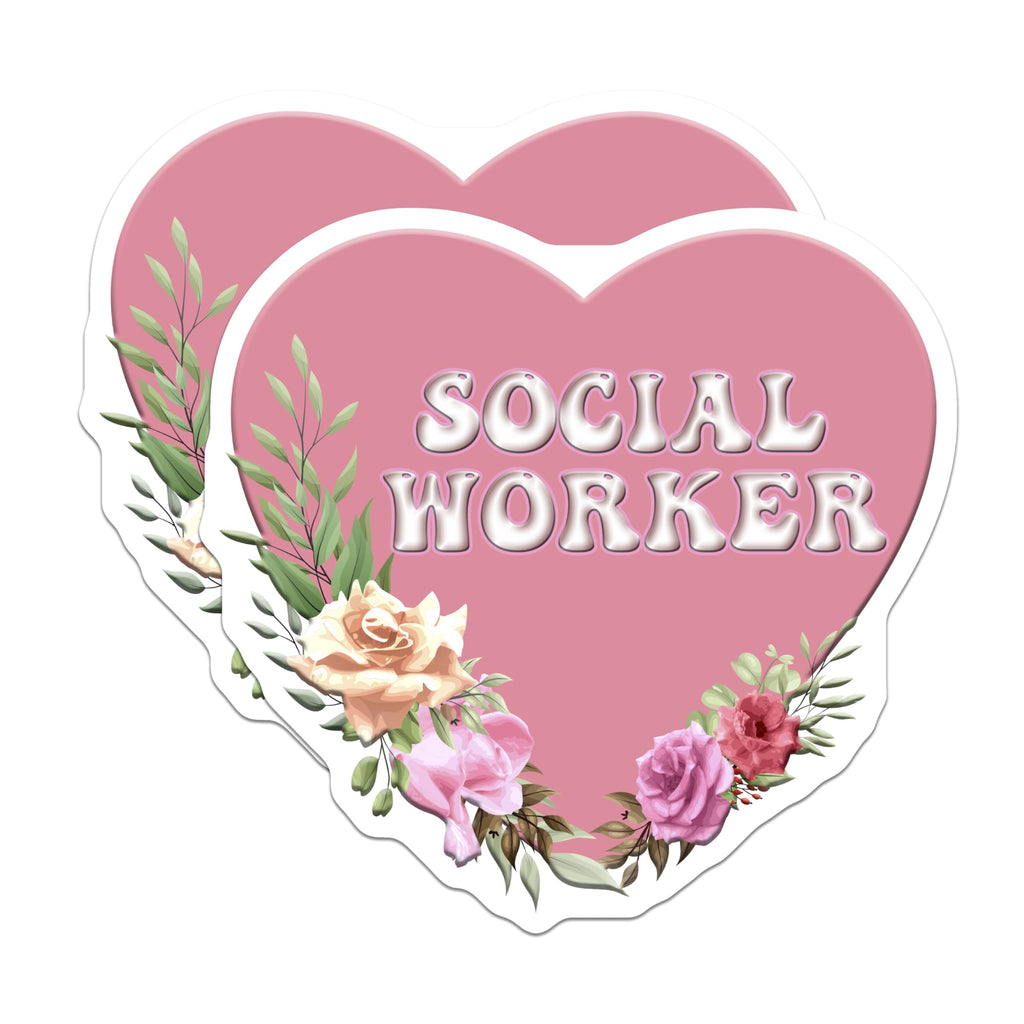 (2 Pack) Social Worker Magnets - Floral Heart Decor - Appreciation Magnet - 5" On Longest Side - Premium Magnet - for Cars, Refrigerators, Toolboxes, Lockers - Made in USA - MAG14541