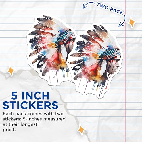 (2 Pack) Native American Headress Stickers - Colorful Feather Headgear - 5" On Longest Side - Sticks to Smooth Flat Surfaces - Made in USA - BMCS9018 - BMCS9018