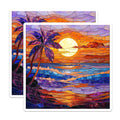 (2 Pack) Stained Glass Sunset Magnets - Tropical Beach Scene - Ocean Palm Tree Art - 5 Inches On Longest Side - Thick Durable Magnet - Made in USA - MAG27744
