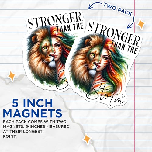 (2 Pack) Stronger Than The Storm Magnets Magnets - Lion Magnet - Animal Art Magnet for Fridge - 5" On Longest Side - Made in USA - Sticks to Refrigerators & Metal Surfaces - MAG9237